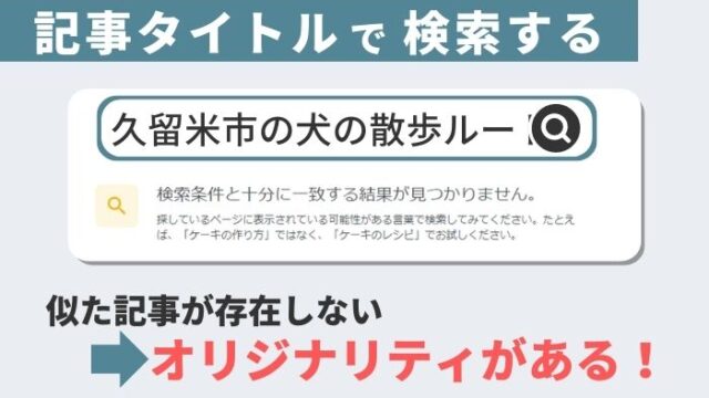 Googleアドセンスに合格するためにオリジナリティを出すための方法として記事タイトルで検索することが大切だと示した図解