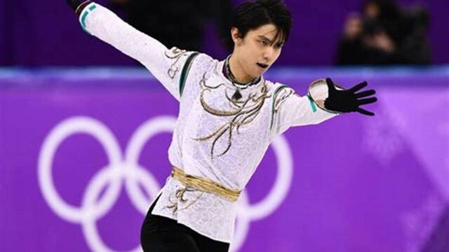 羽生結弦選手のオリンピックで演技している写真